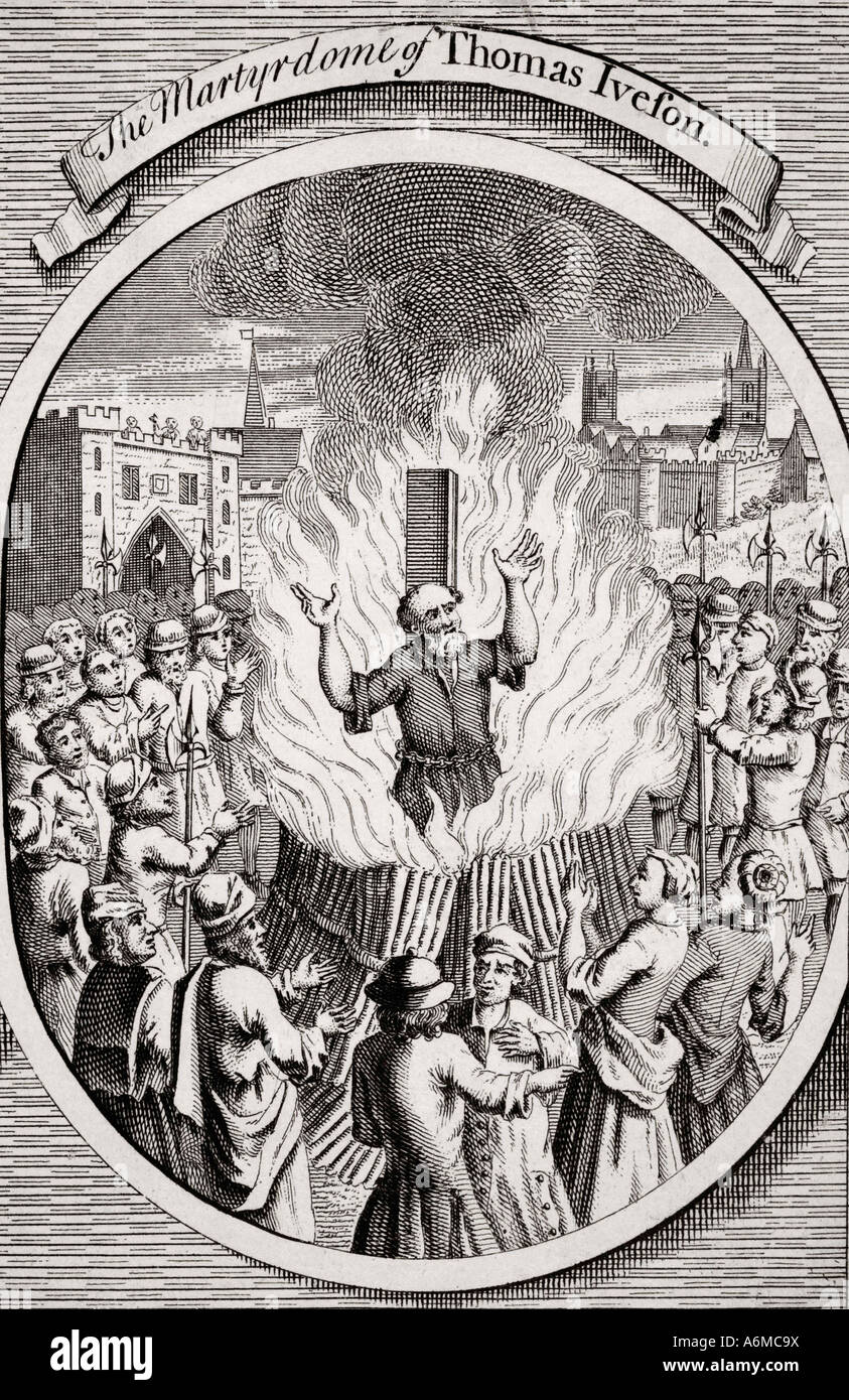 Il martirio di Tommaso Iveson nel 1555. Dal Burning dei Martiri, pubblicato 1741. Foto Stock