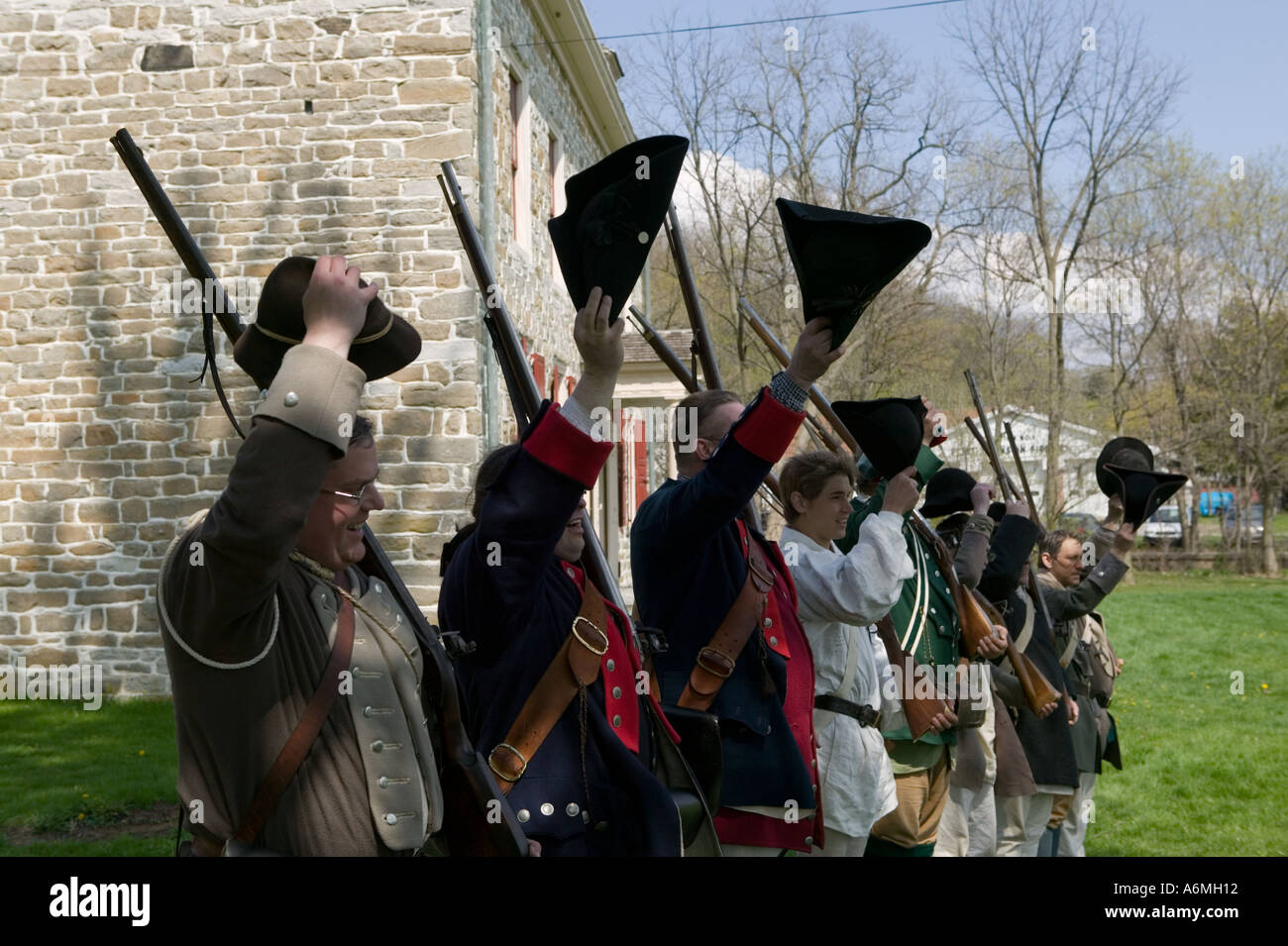 Schuyler è un'azienda New York provinciali dell'Albany rievoca esercitazioni militari Old Fort Johnson Amsterdam Foto Stock