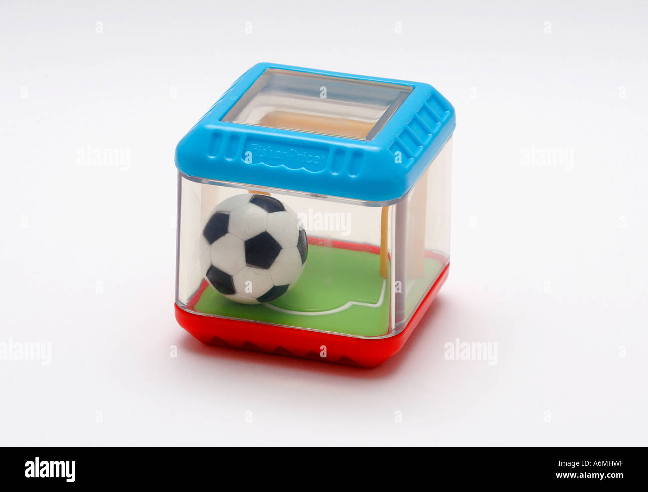 Blocchi di creazione cubo sport forma blocco gioco calcio calcio bambini istruzione istruzione concetto del paesaggio idee organizzare Foto Stock