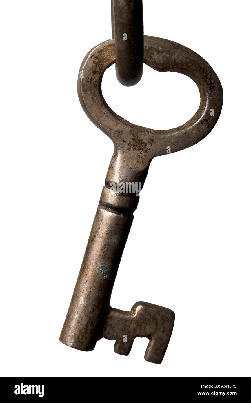 Chiave di antiquariato isolato su bianco Foto Stock