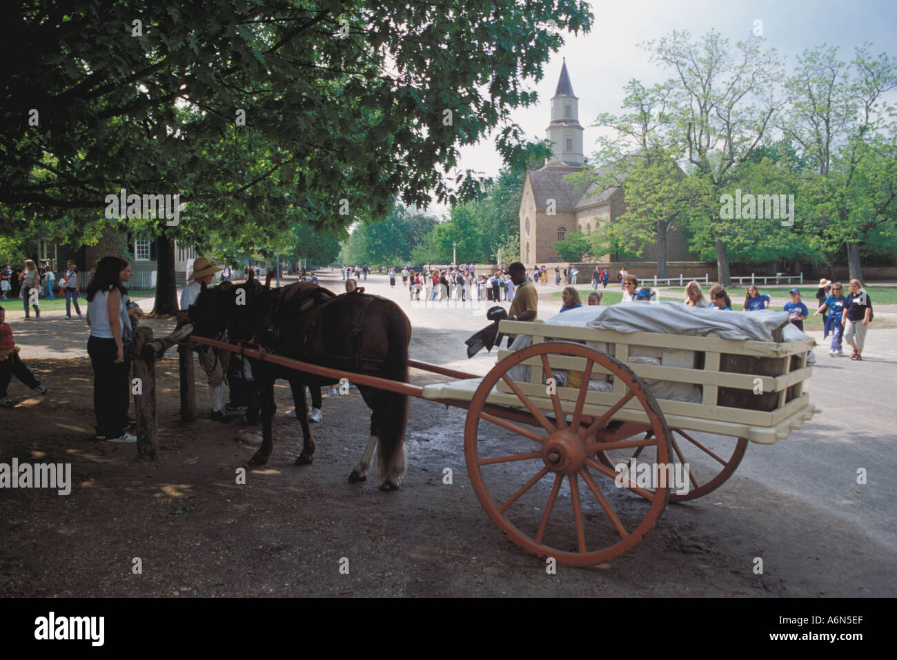 Cavallo e carrello, Colonial Williamsburg, Virginia Foto Stock