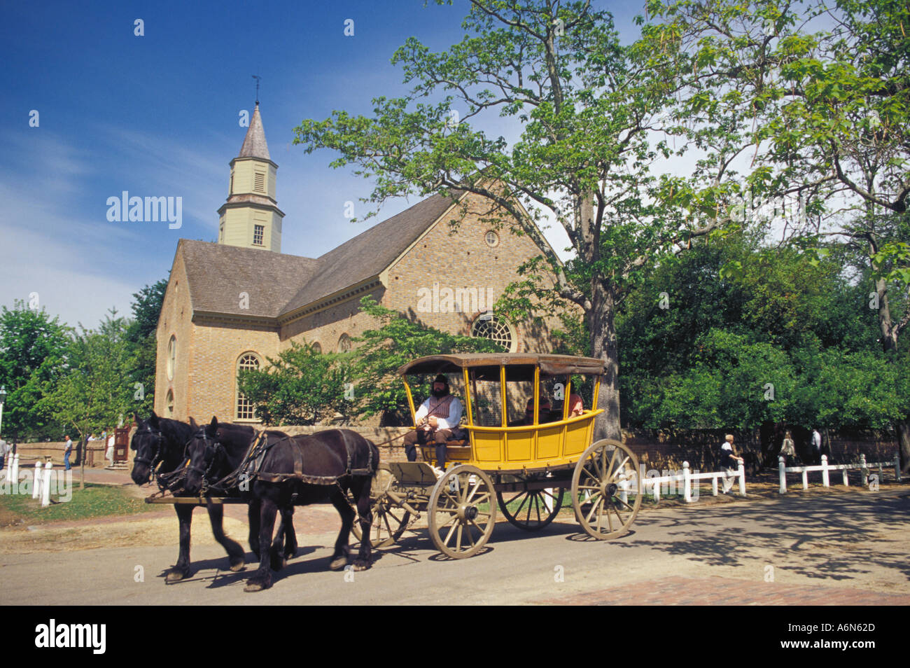 Carro trainato da cavalli, Bruton Parish Church, Williamsburg, Virginia Foto Stock