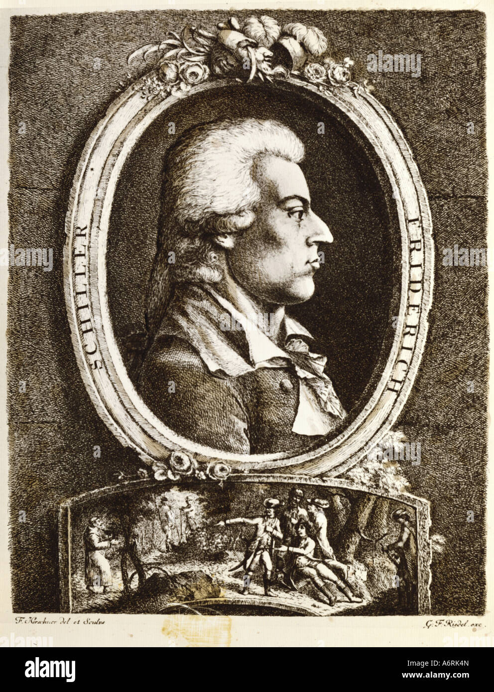 "Chiller, Friedrich, 10.11.1759 - 9.5.1805, autore tedesco / scrittore, ritratto, incisione di Kirschner, 1800, poeta, XIX ce Foto Stock