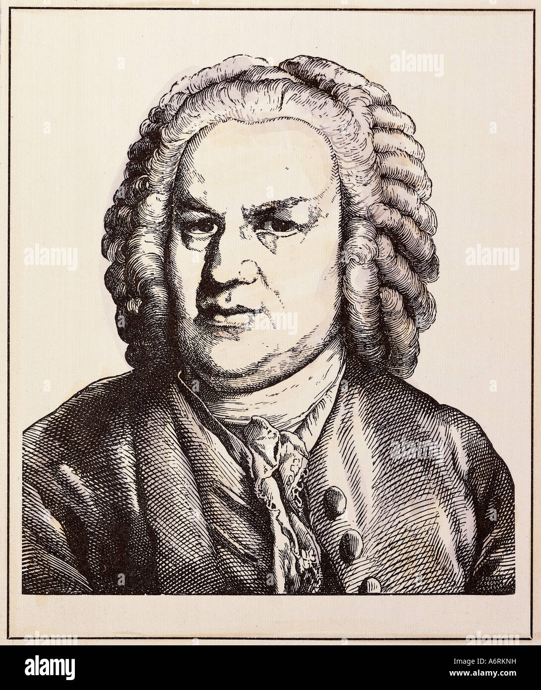 Bach, Johann Sebastian, 21.3.1685 - 28.7.1750, del compositore tedesco, ritratto, incisione da Hugo Bürkner, 1854, Germania, XVIII secolo Foto Stock