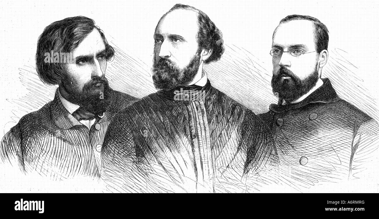 Deger, Ernst, 15.4.1809 - 27.1.1885, pittore tedesco, ritratto, metà profilo con Friedrich Ittenbach e Karl Mueller, legno engr Foto Stock