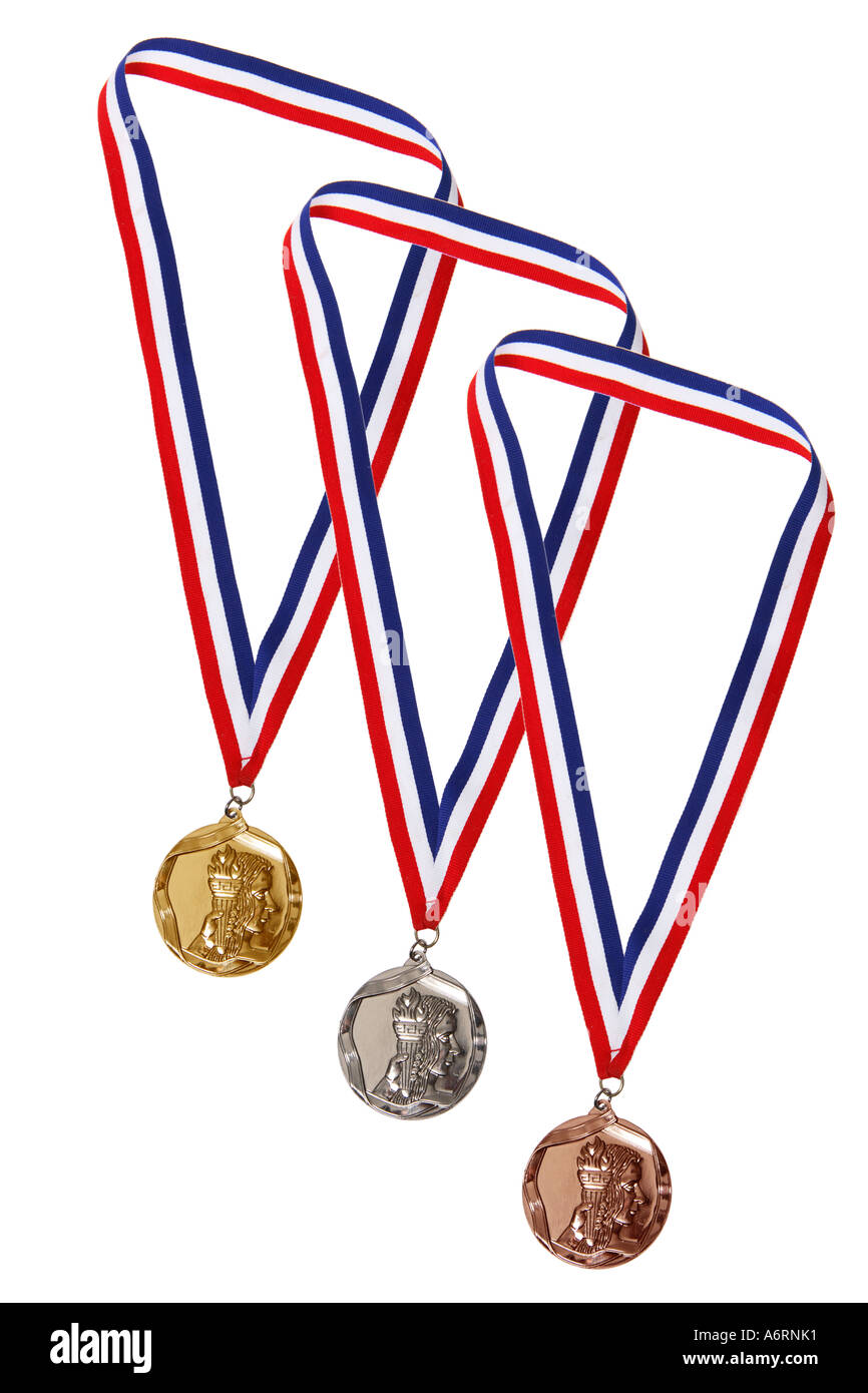 L'oro, l'argento e la medaglia di Bronzo Foto Stock