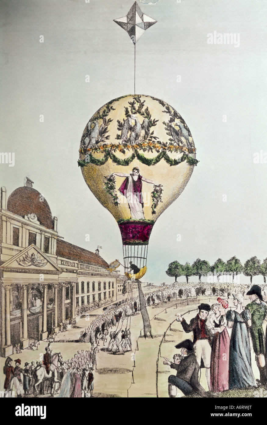 Trasporti/trasporti, aviazione, mongolfiera, salita di Madame Sophie Blanchard, Parigi, 10.1.1810, Foto Stock