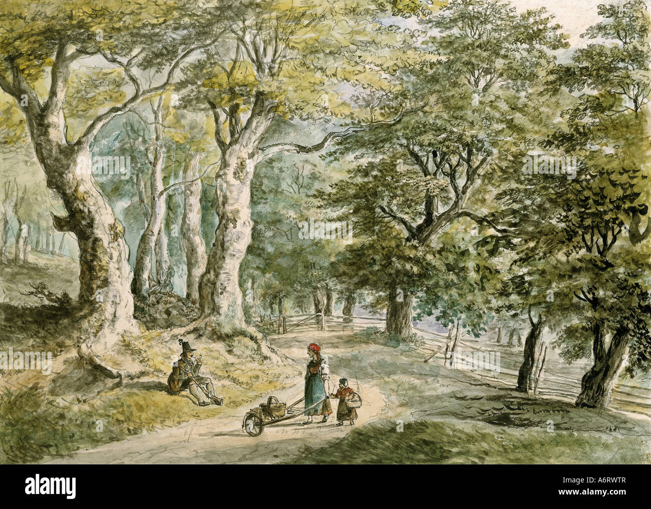 Belle arti, Dorner, Johann Jakob, il giovane (1775 - 1852), forrest vicino Dietramszell, acquerello, 21,6x30 cm, privato collezione di oltre Foto Stock