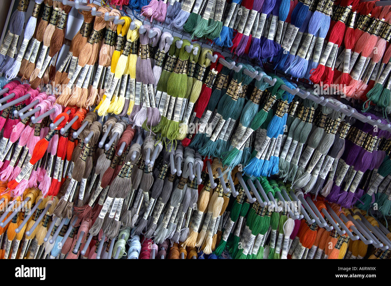 Campionatore arazzo di filo di lana in vari colori Foto Stock