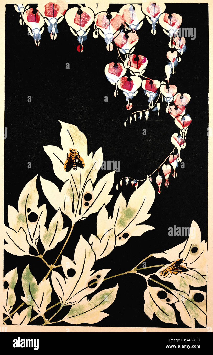 "Belle Arti, Ito Jakuchu (1716 - 1800), cuore indolenti, pannello di stampa, 'Gempo Yoka', 1768, 27,6x17,5cm, collezione privata, piano Foto Stock