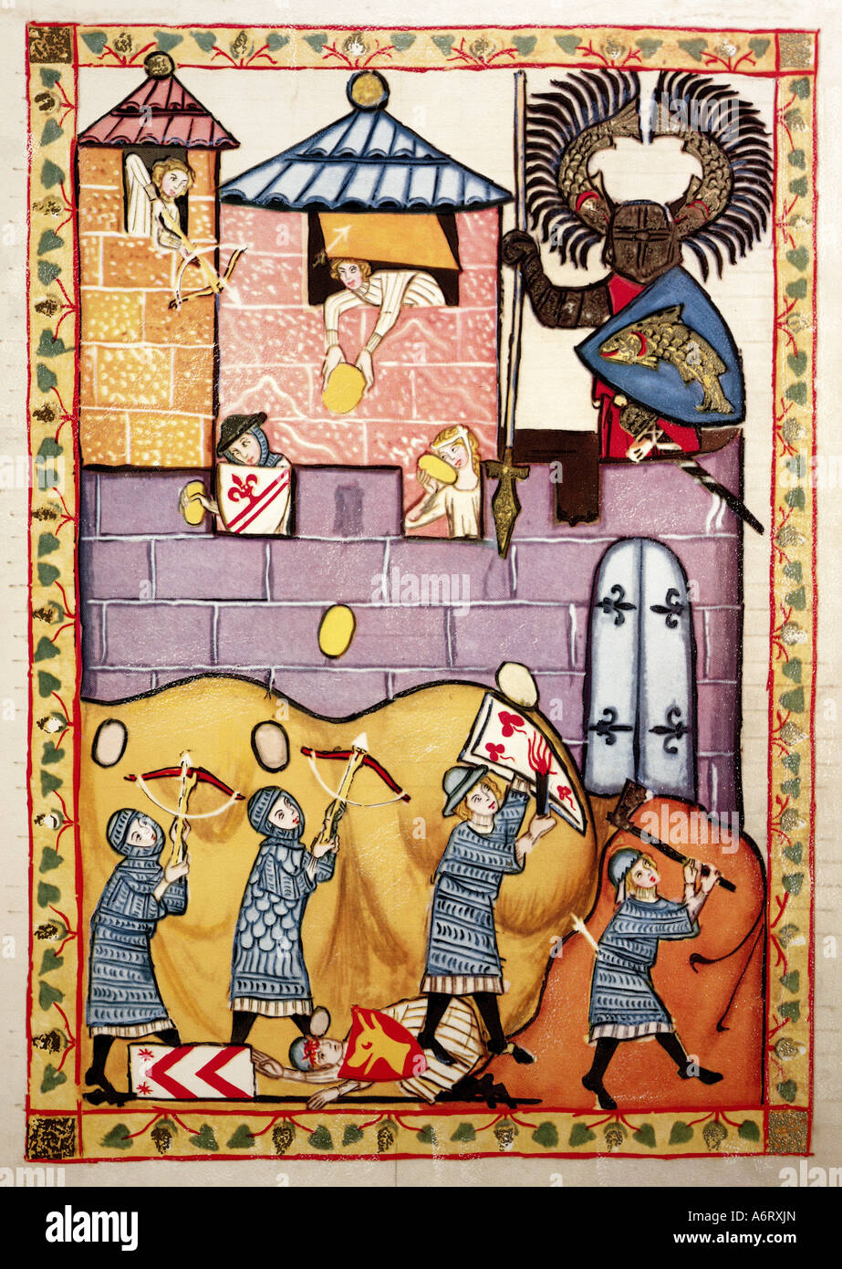 Belle arti, medioevo, gotico, illuminazione, Codex Manesse, Zurigo, 1305 - 1340, Düring, coprendo il colore su carta pergamena, Università Foto Stock