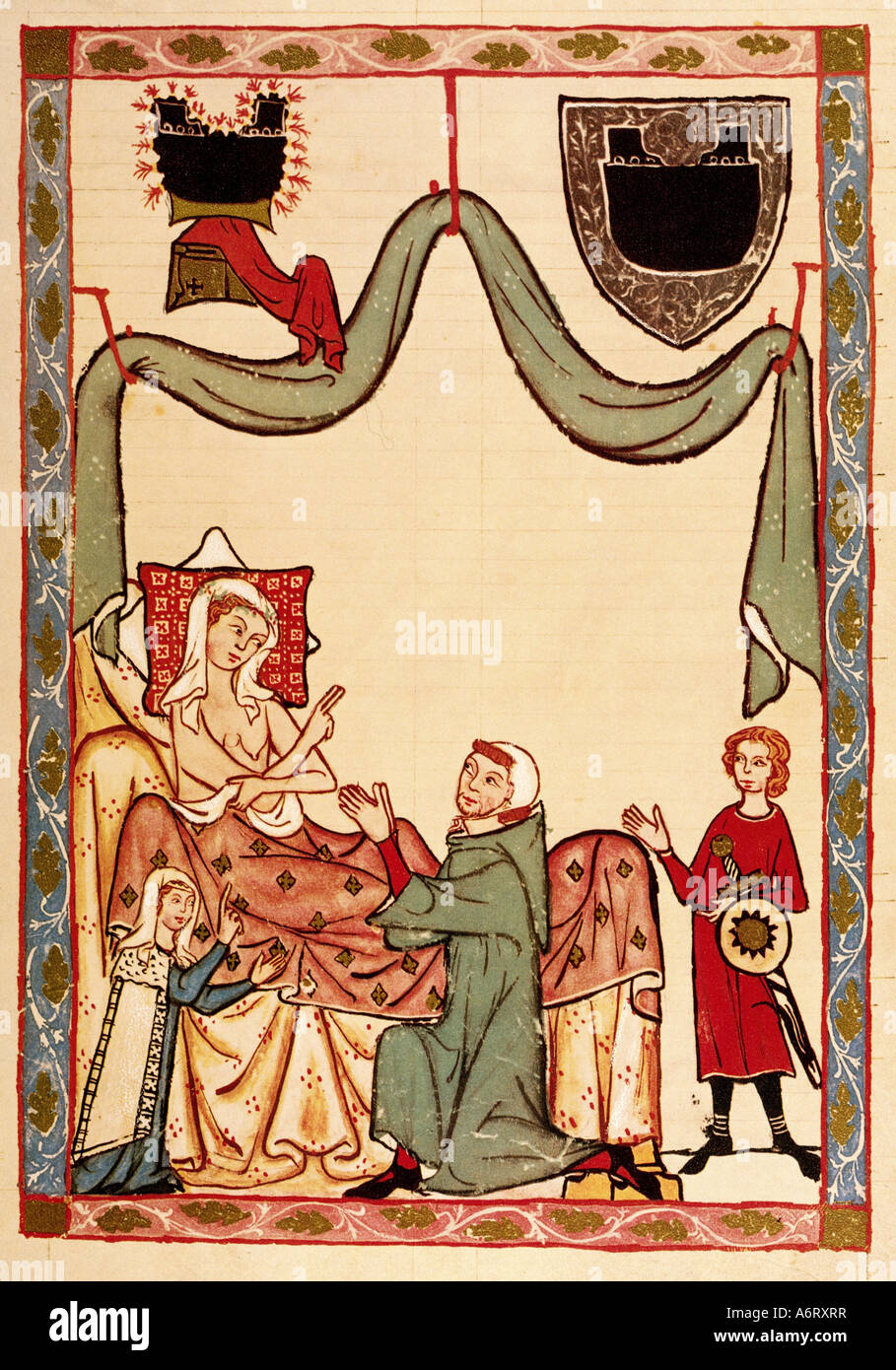Belle arti, medioevo, gotico, illuminazione, Codex Manesse, Zurigo, 1305 - 1340, master Heinrich Teschler, coprendo il colore su v Foto Stock