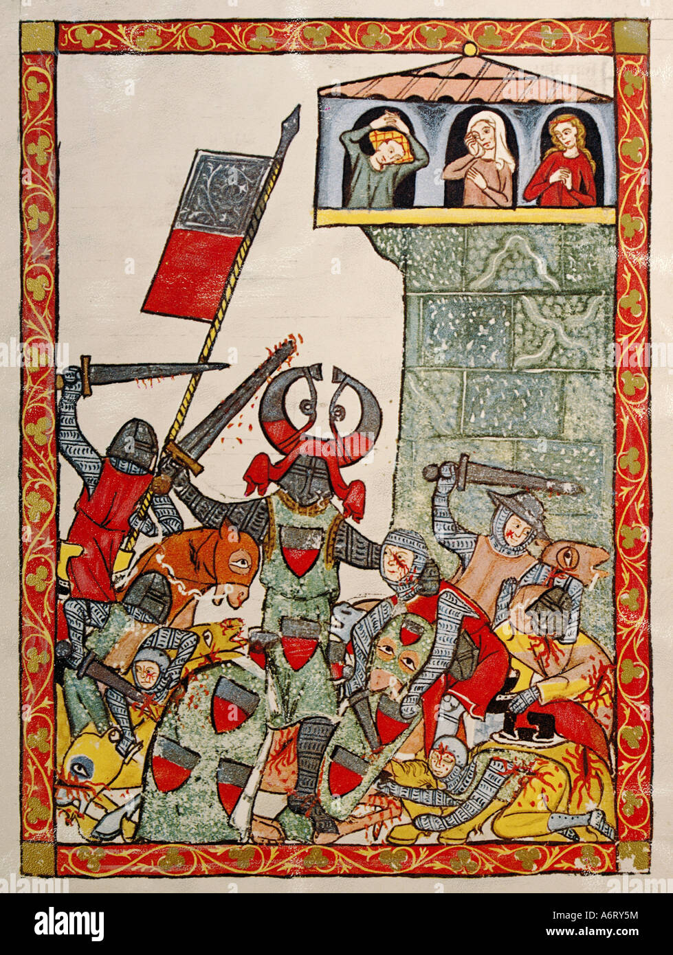 Belle arti, medioevo, gotico, illuminazione, Codex Manesse, Zurigo, 1305 - 1340, Graf Albrecht II von Hohenburg e Haigerloch Foto Stock