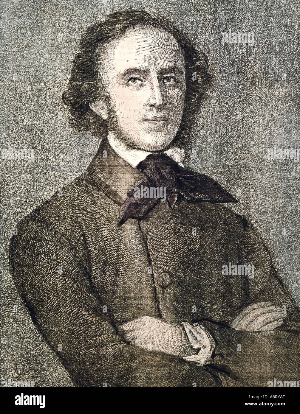 Mendelssohn-Bartholdy, Felix, 3.2.1809 - 4.11.1847, del compositore tedesco, ritratto, incisione, nel 1860 circa, Mendelssohn Bartholdy, Ger Foto Stock