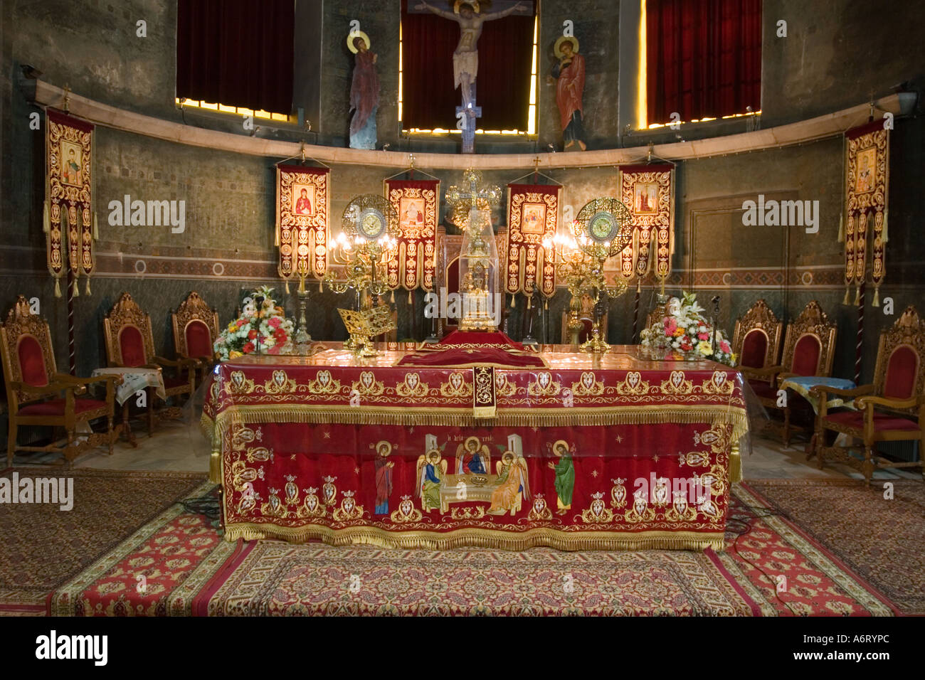 Tabella santo altare interno, Chiesa Cristiana, Grecia Foto Stock