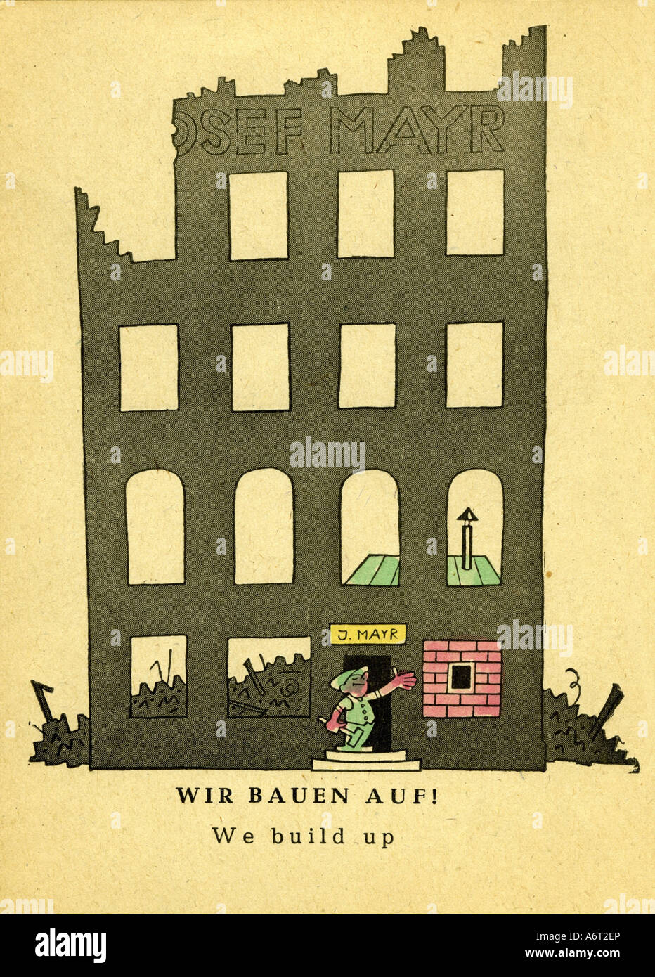 Eventi, post guerra era, Germania, caricatura, 'abbiamo costruito', disegno di Rolf Peter Bauer, 1947, ricostruzione, rovina, 20th secolo, , Foto Stock