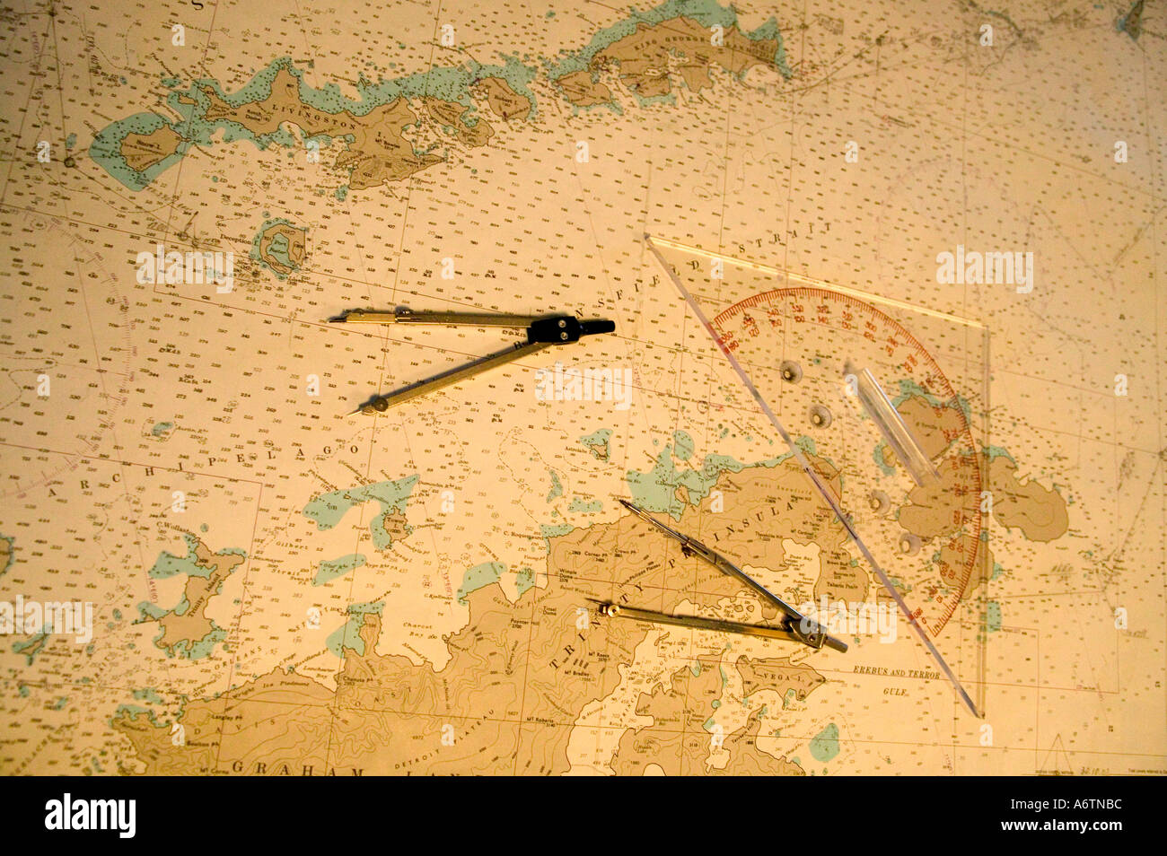 Grafico del bordo il Professor Multanovskiy per mappare il nostro corso lungo la penisola antartica. Foto Stock