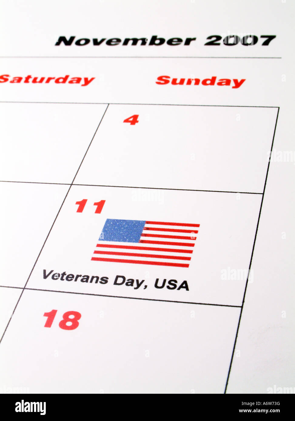 Veterani giorno osservato in un calendario a stelle e strisce di bandiera Foto Stock