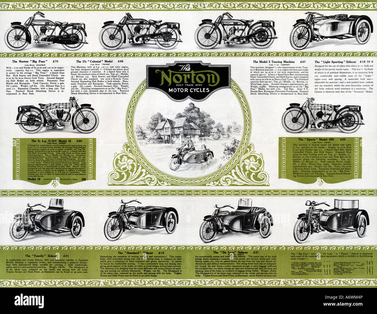 Norton Motocicli brochure di vendita dal 1924 con la sua gamma di splendide moto 22 anni dopo che la società ha avviato Foto Stock