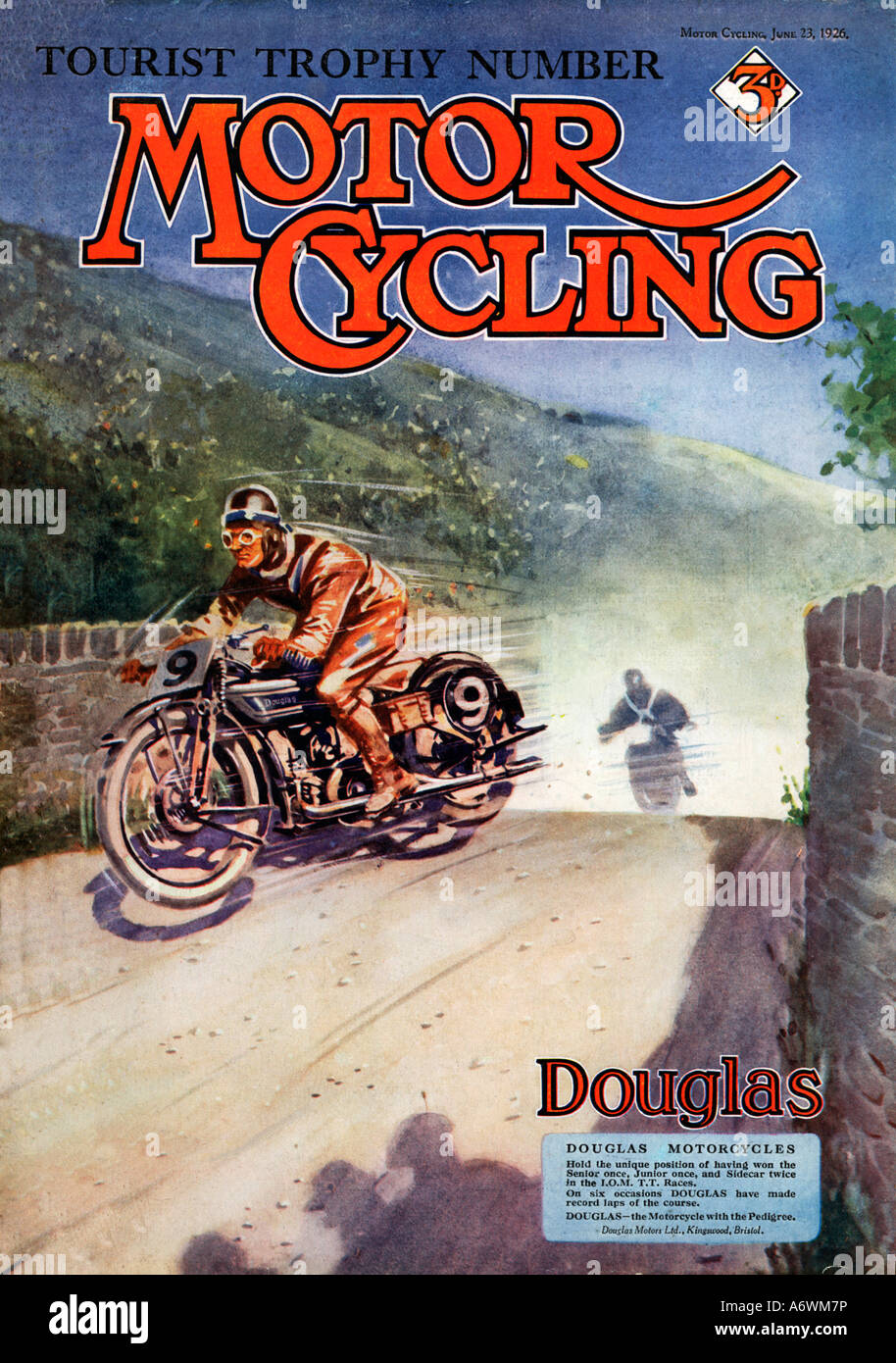 La bicicletta a motore TT 1926 La copertina della rivista con l'Isola di Man gare TT e la Douglas ciclo motore Foto Stock