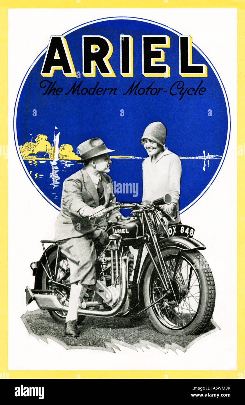Ariel la moderna ciclo motore coperchio del 1928 brochure per il British motociclo vista per la prima volta nel 1898 e la successiva parte di BSA Foto Stock