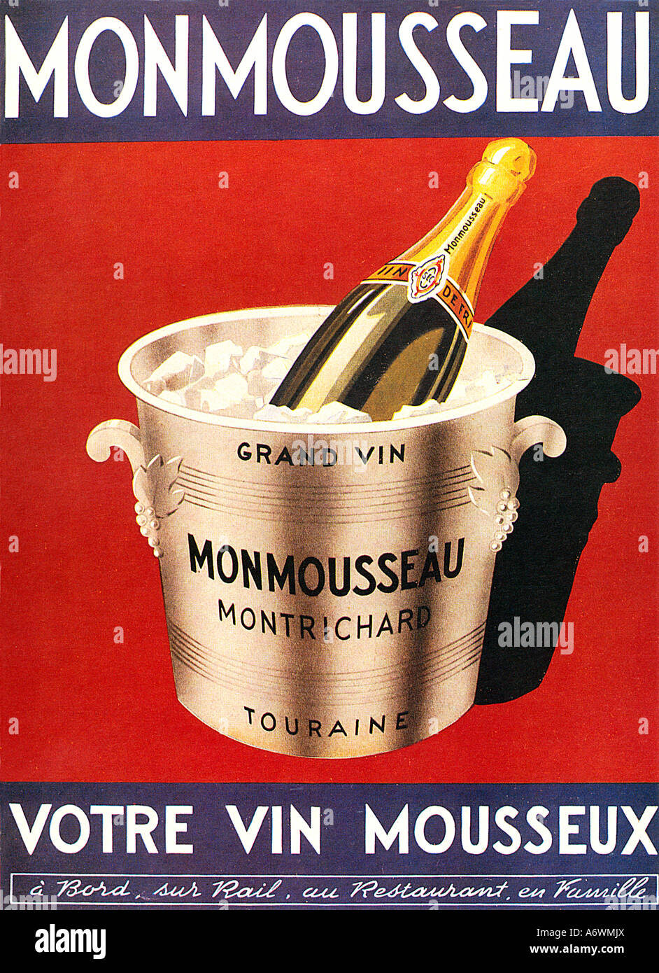 Monmousseau 1940s poster per il francese vino spumante della Loira prodotta dal methode champenois Foto Stock