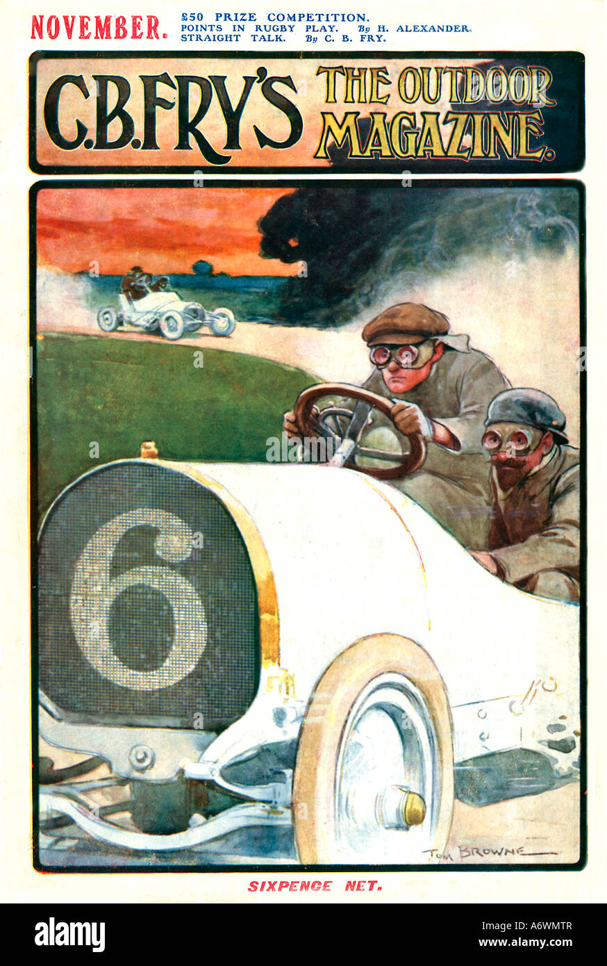 Motor Racing Frys Magazine 1905 coperchio illustrante la concentrazione del conducente e il suo navigatore Foto Stock