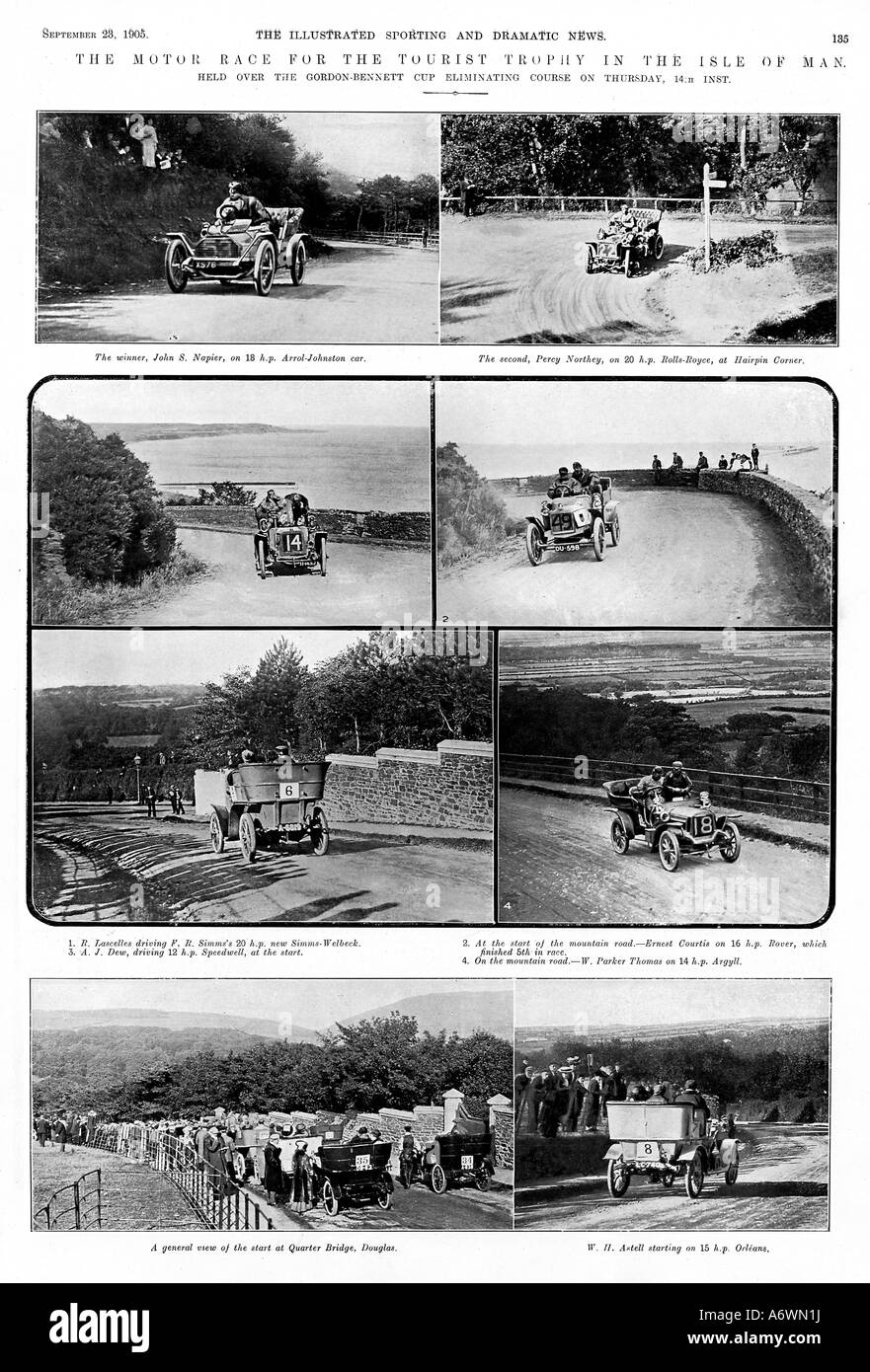 Isola di Man Tourist Trophy 1905 quando la gara per il Trofeo era in autovetture vinto da John Napier in un Arrol Johnston 18hp Foto Stock