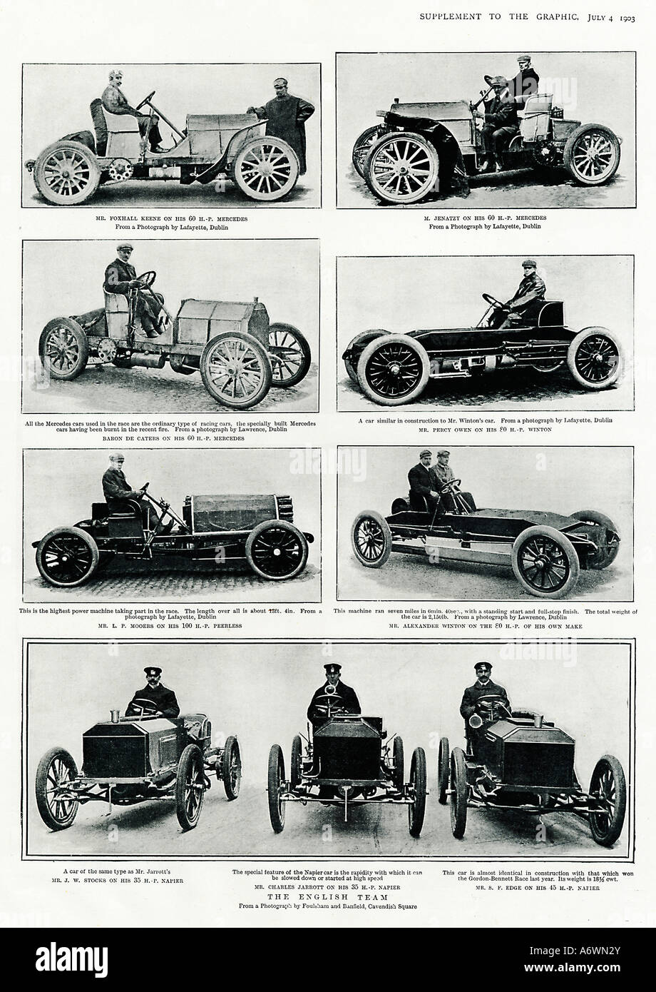 Englands Coppa Gordon Bennett Team 1903 tenutasi a Dublino il 3 delle vetture sono Mercedes 3 Napiers Wintons 2 e 1 ineguagliabile Foto Stock