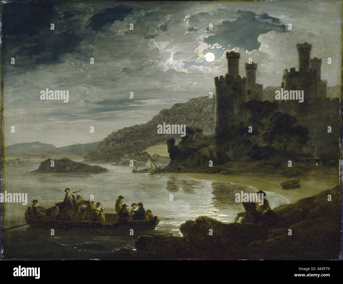 Conway castello di notte da Julius Caesar Ibbetson. Inghilterra, 1794. Foto Stock