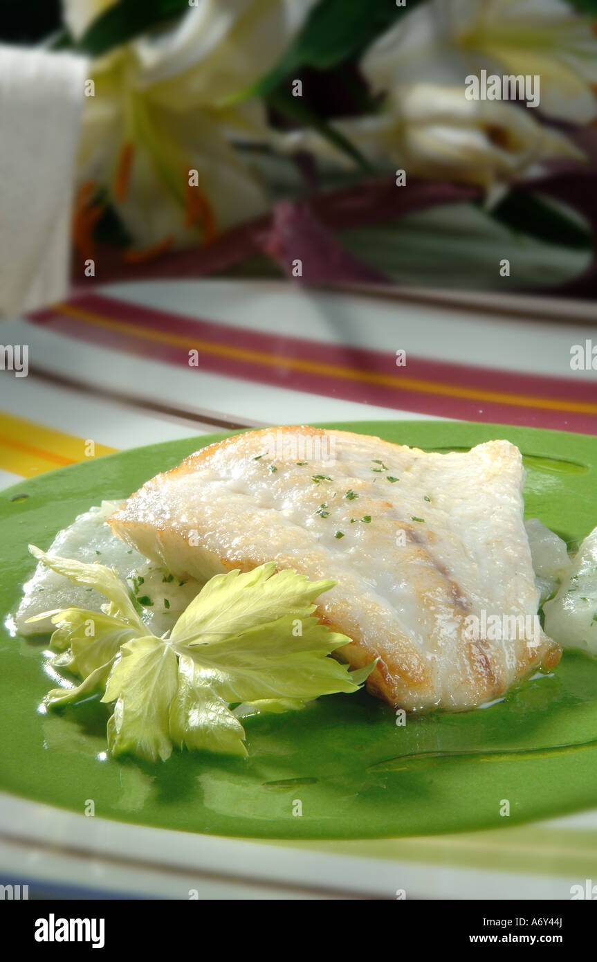 Rombo grigliato con bietole Foto Stock