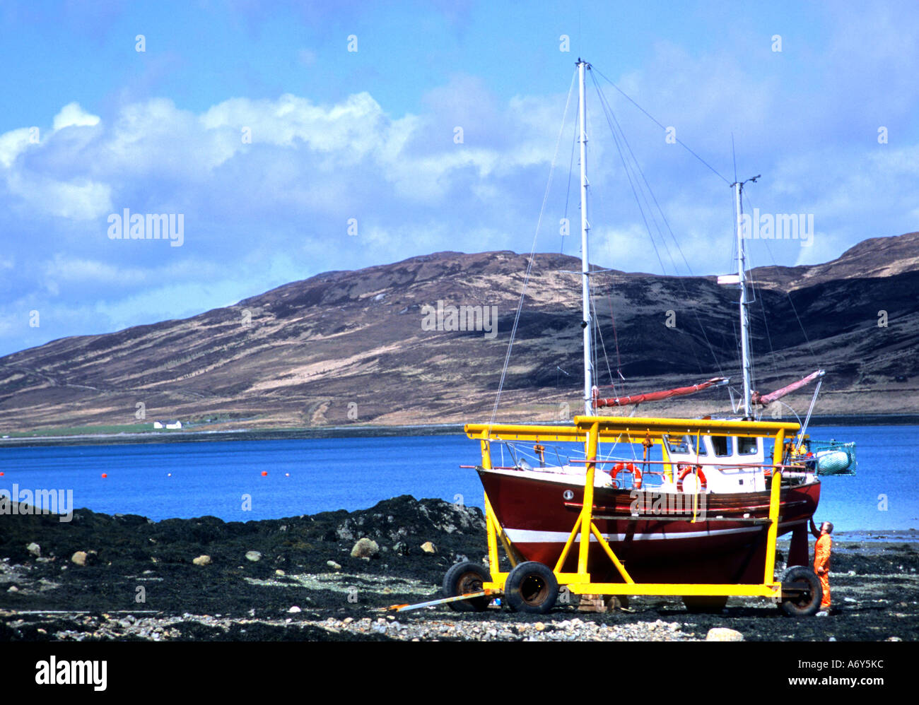 Loch mare vela Scozia pesce pesca pesca pesca pescatore Foto Stock