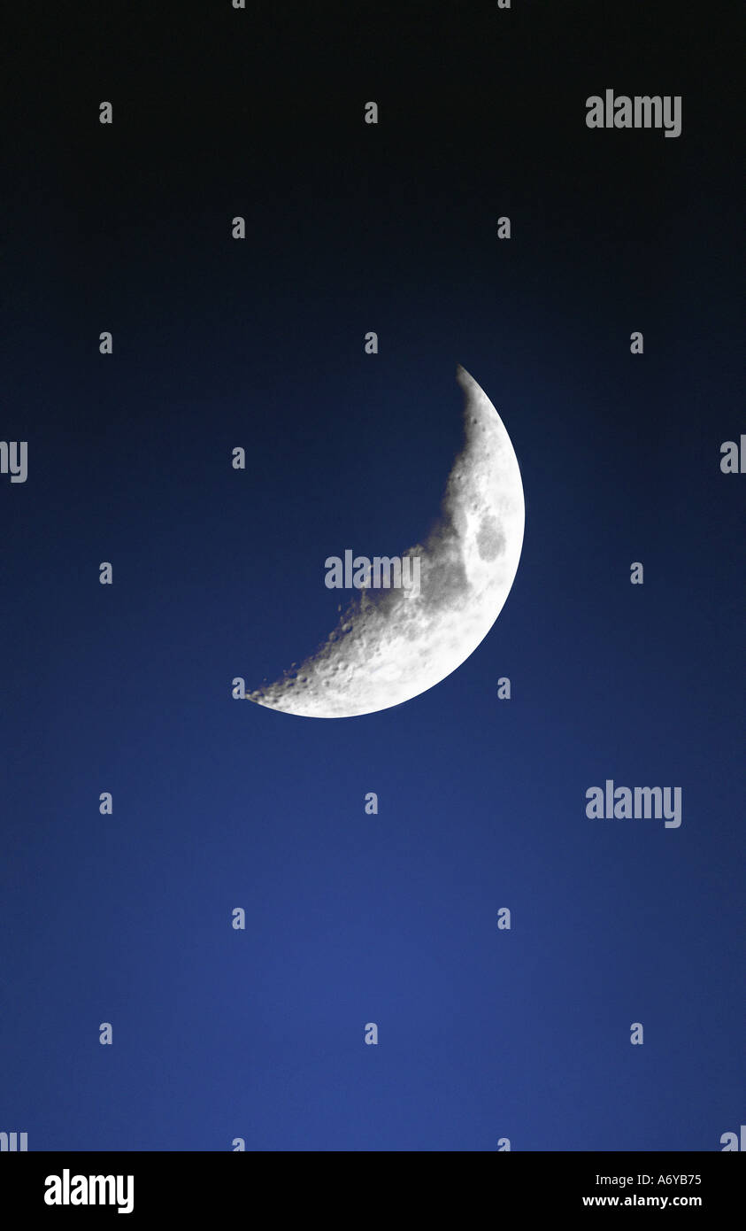 Mezzaluna nel cielo notturno Foto Stock