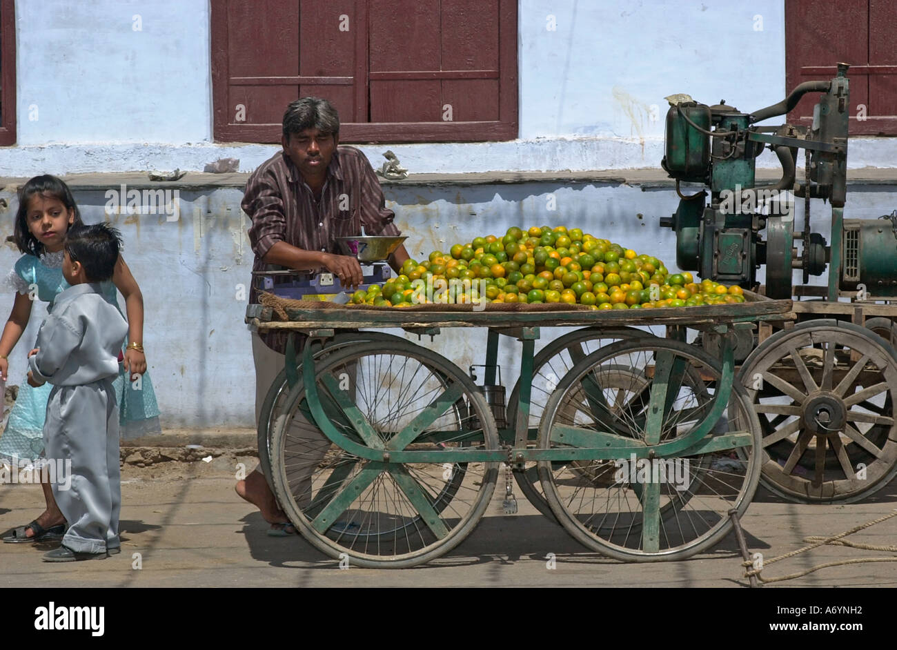 Commerciante di frutta per le strade di Pushkar, India Foto Stock