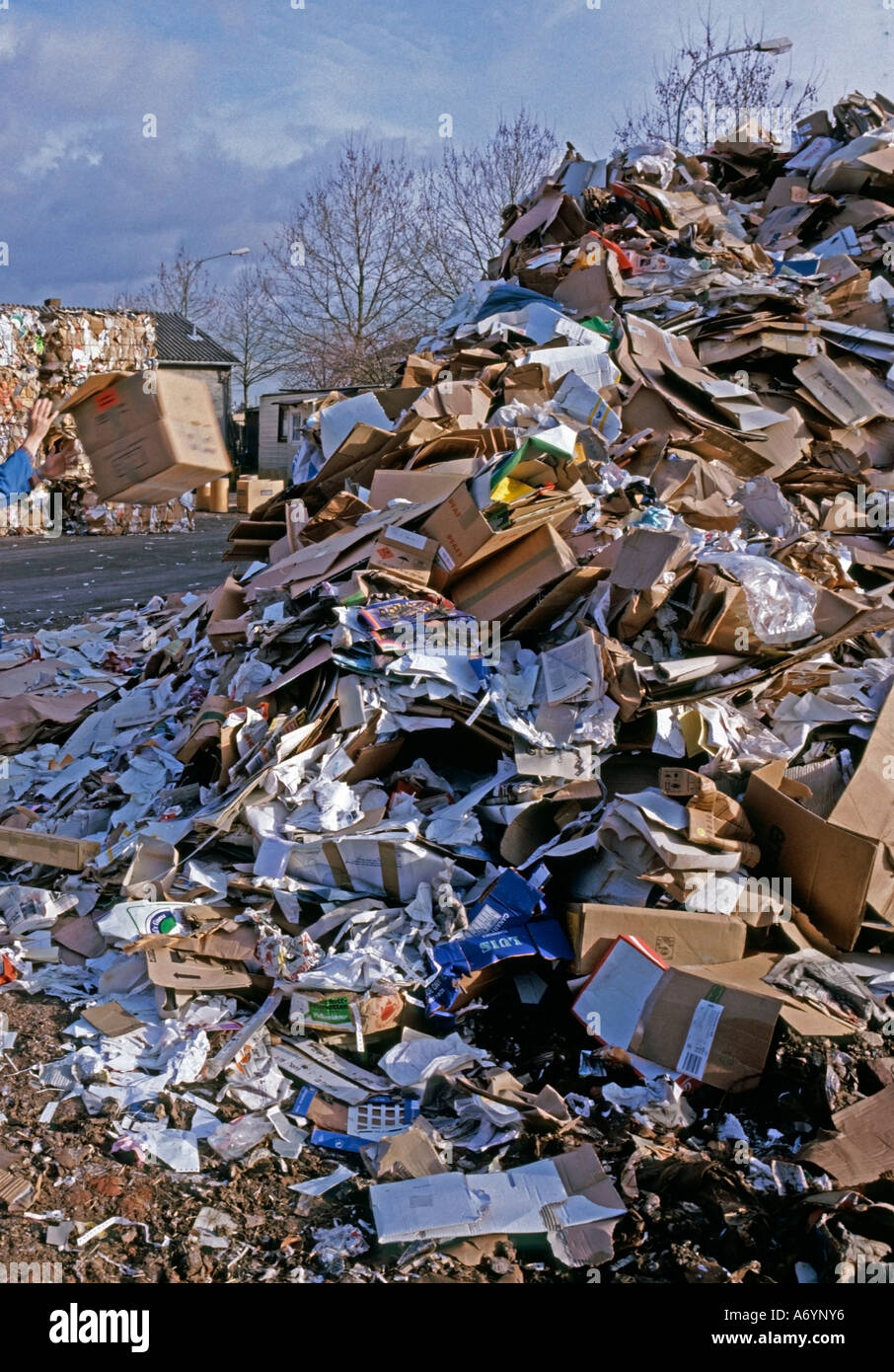 Il riciclo della carta raccolta punto zona bonificata per i rifiuti di carta Foto Stock