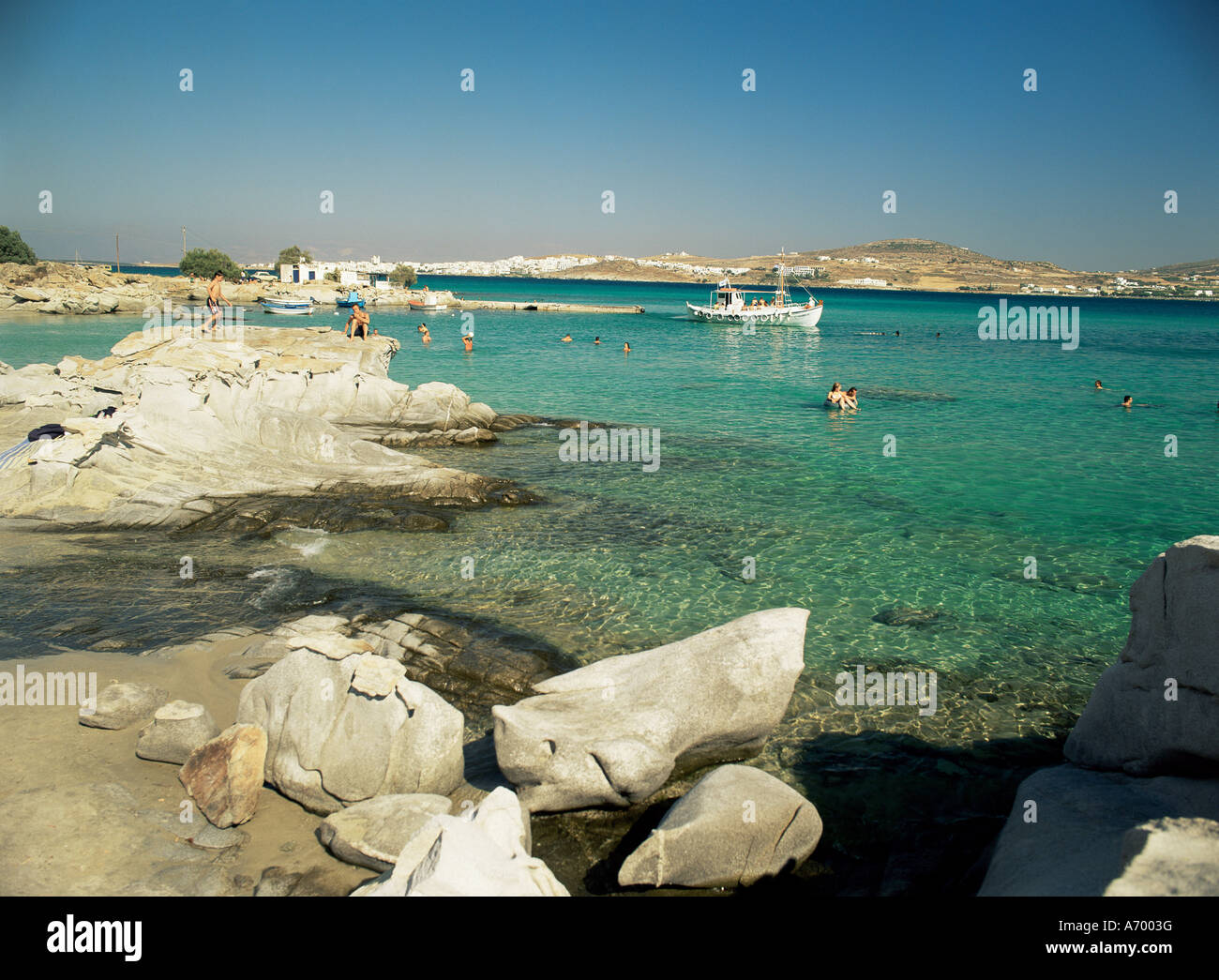 Area del vento rocce scolpite Kolymbithres Paros Cicladi Isole Greche grecia Europa Foto Stock