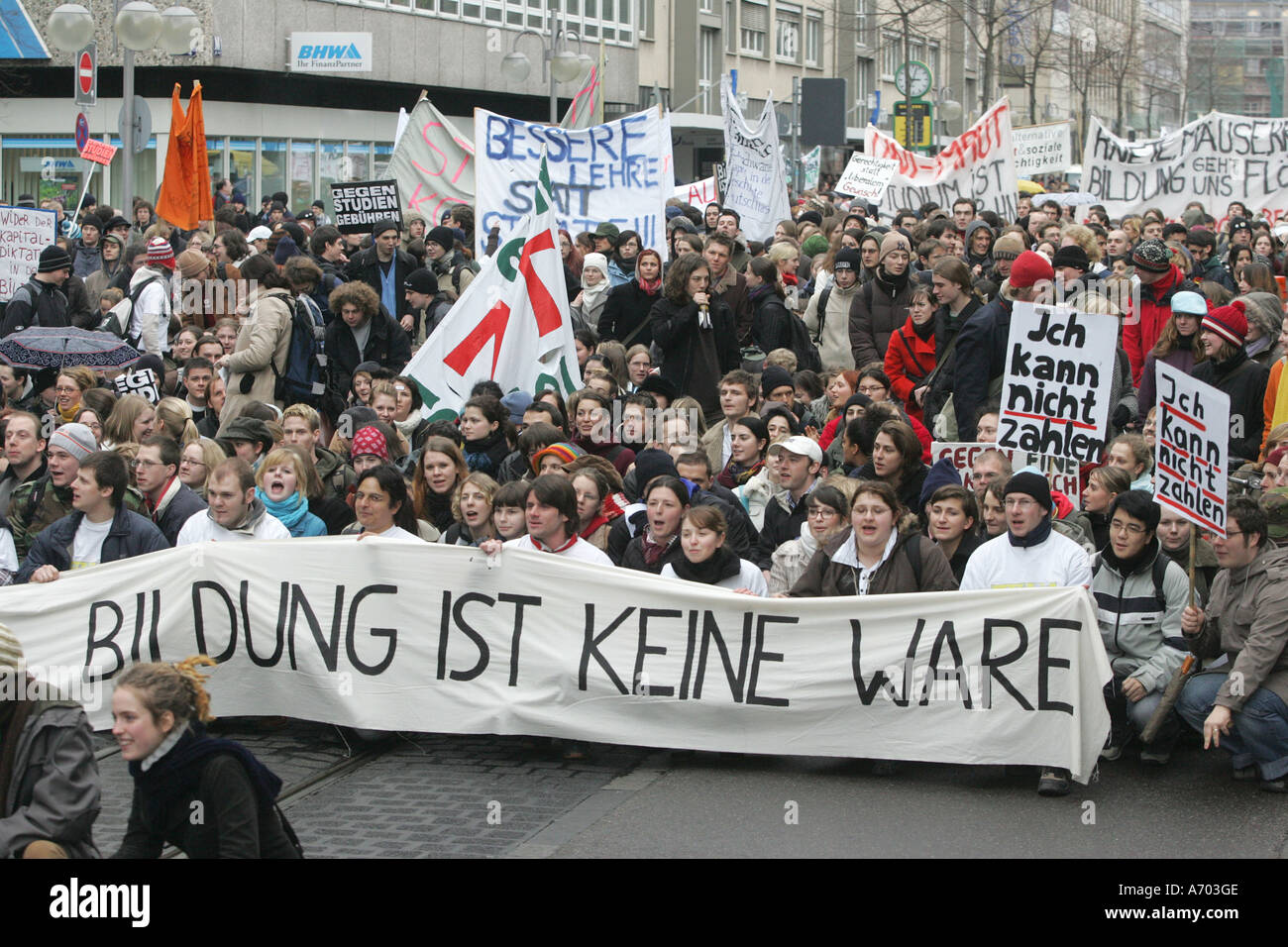 Mannheim, DEU, 03.02.2005, studente dimostrazione contro l'introduzione di tasse di studio, dimostrazione di Mannheim Foto Stock