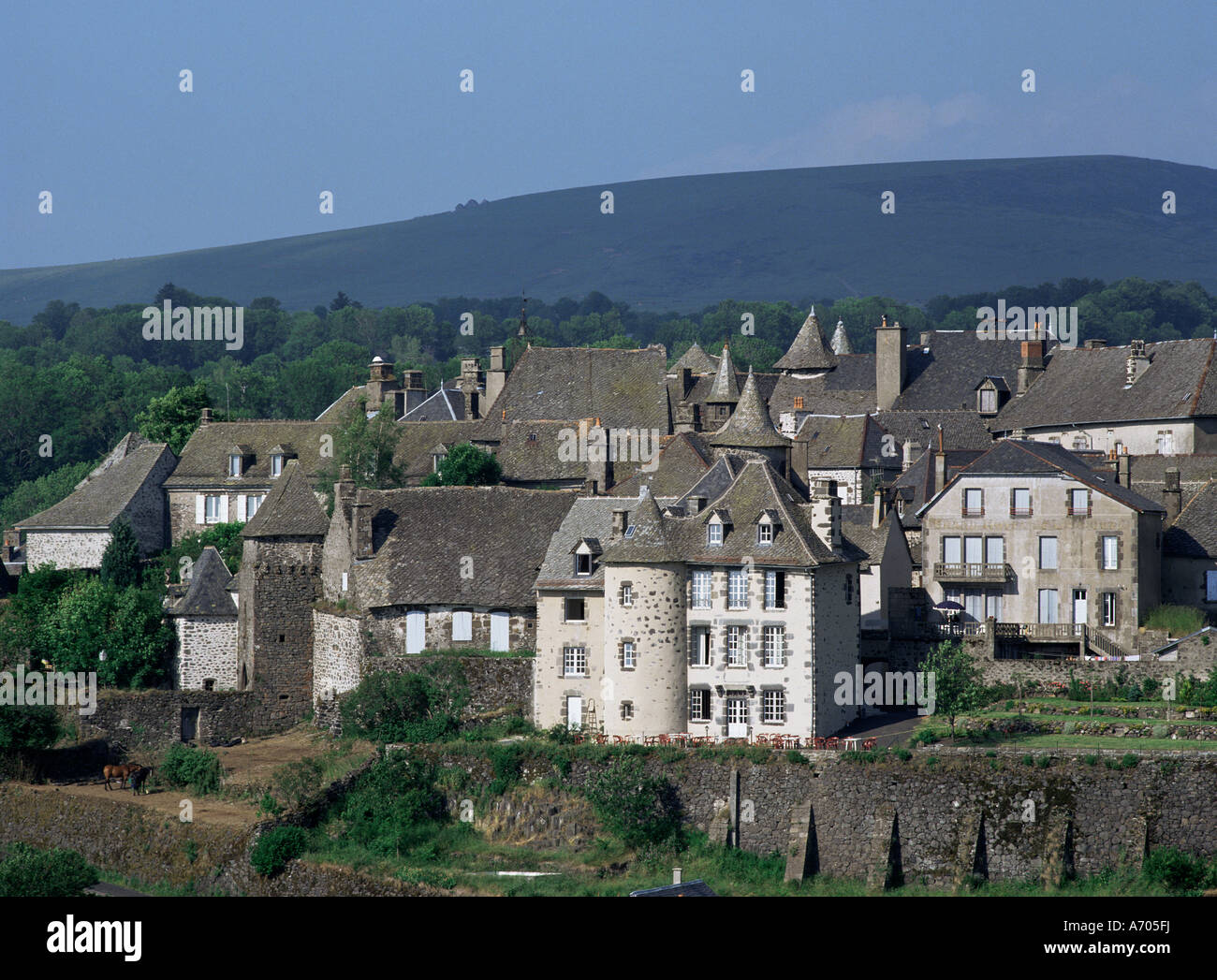 Villaggio di Salers Auvergne Massiccio Centrale Francia Europa Foto Stock
