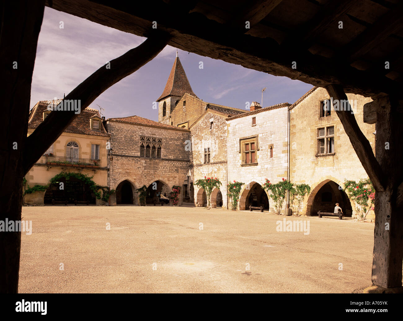 Villaggio di Monpazier Dordogne Aquitaine Francia Europa Foto Stock