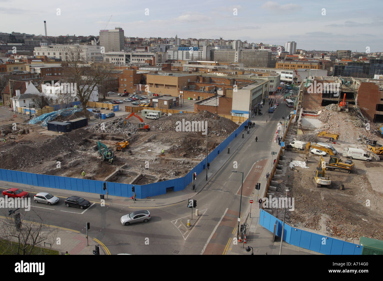 Il centro di Bristol Broadmead Shopping Centre demolizione e ricostruzione prese Aprile 2006 in preparazione per Cabots Circus Foto Stock