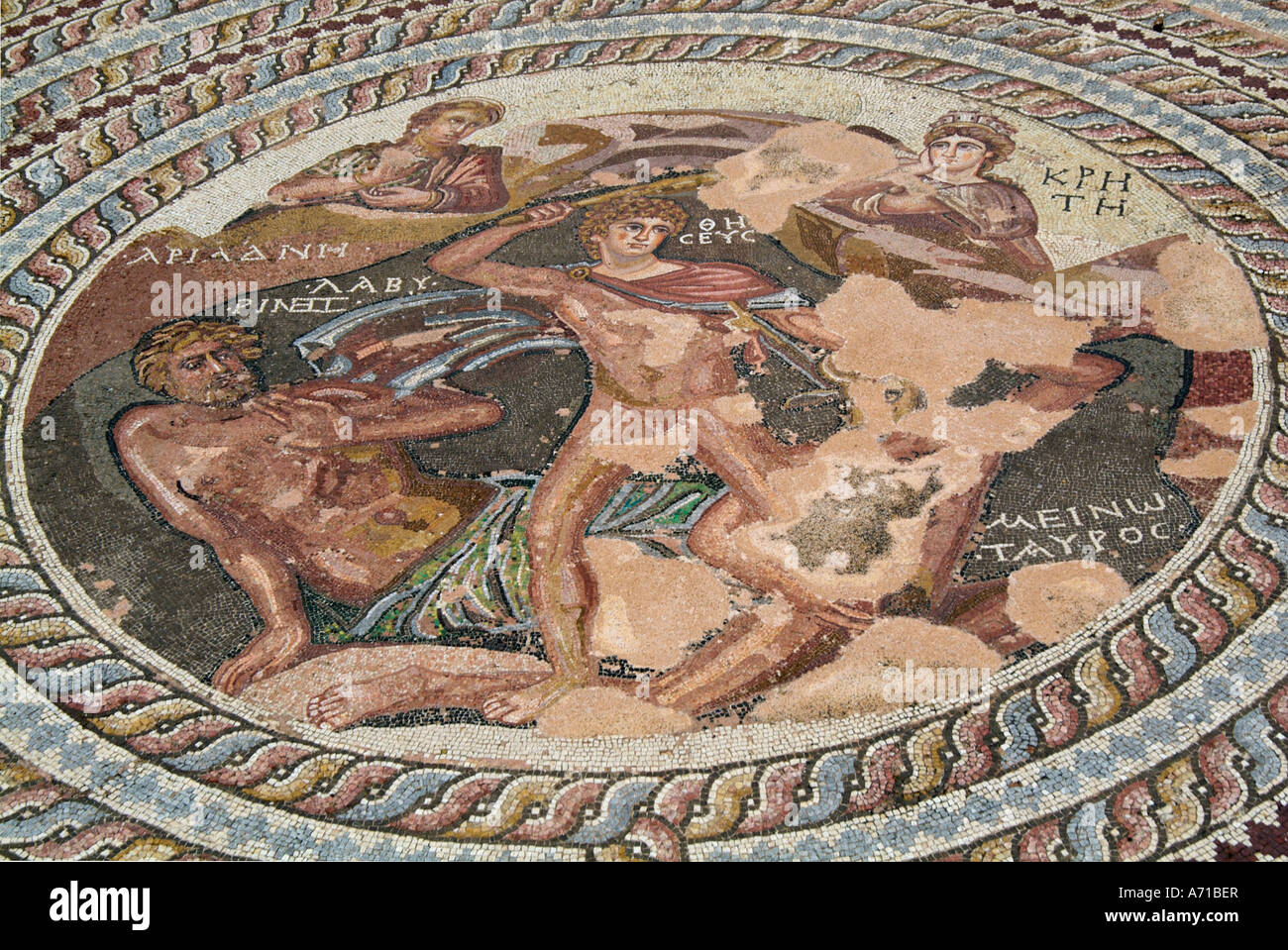 Mosaico di Paphos pafos archeologia romana sito archeologico scavo Cipro greco cipriota grecia Europa Mediterranea stone Foto Stock