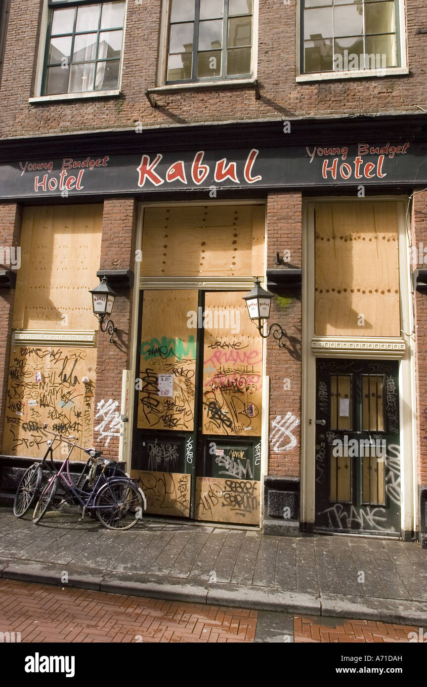 Graffiti facciata di Kabul hotel a Amsterdam, Olanda Foto Stock