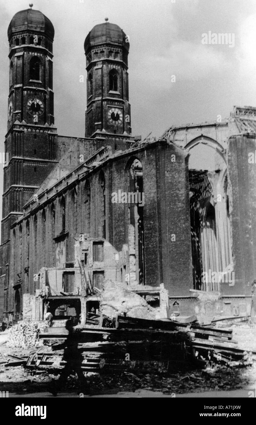 Eventi, dopoguerra, città distrutte, Monaco, Frauenkirche, 1946, Foto Stock