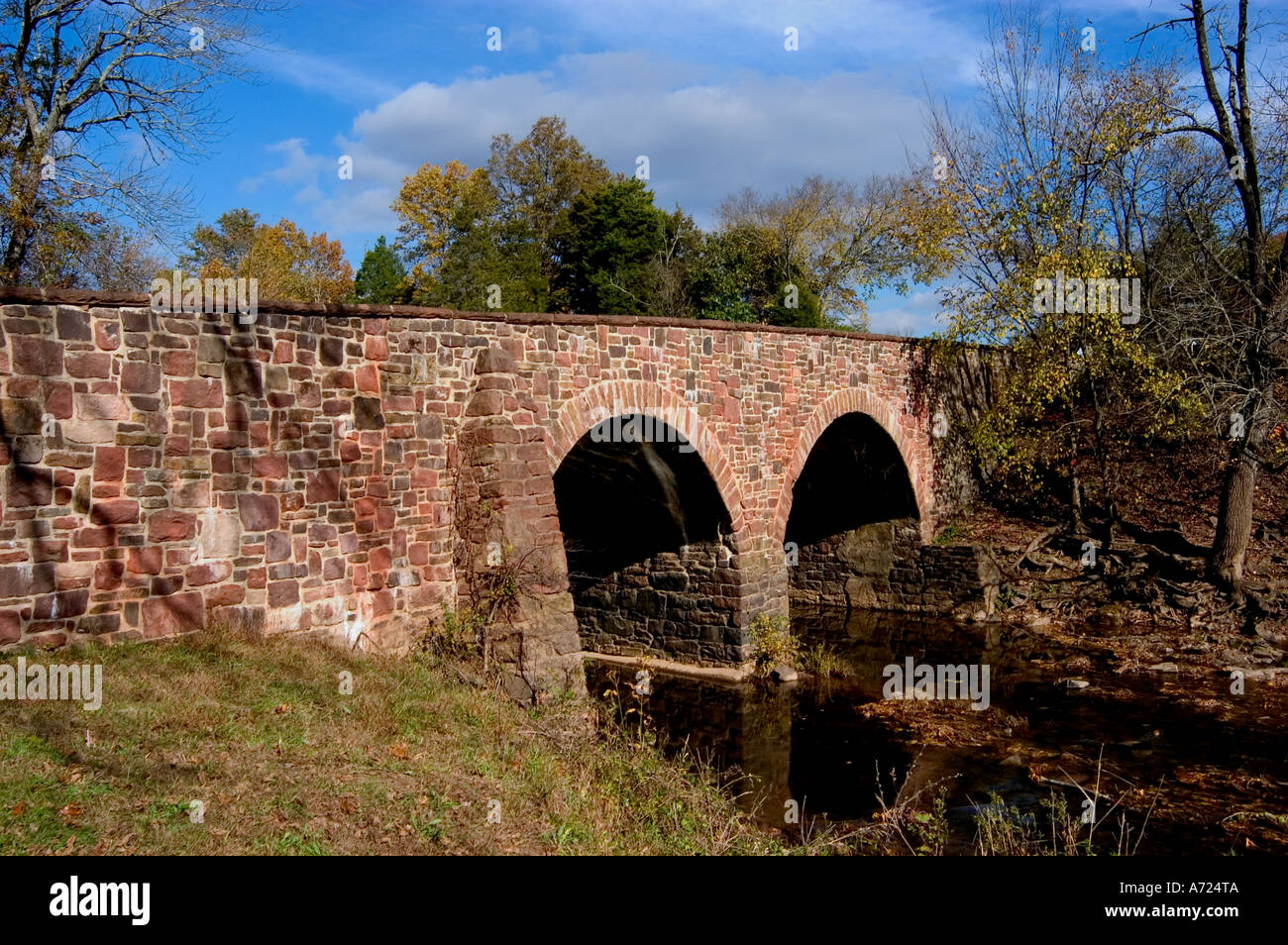 Il ponte di pietra a Manassas campi di battaglia della Guerra Civile in Virginia Foto Stock