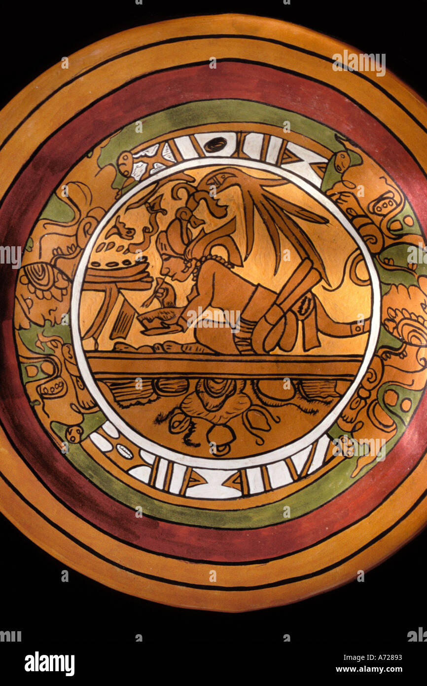 Arte Maya Maya, ceramica scriba visione di scrittura Foto Stock