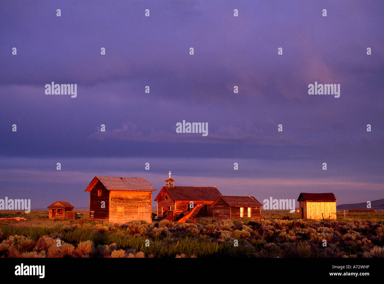 Edifici storici di Fort Rock, Oregon, Stati Uniti d'America Foto Stock