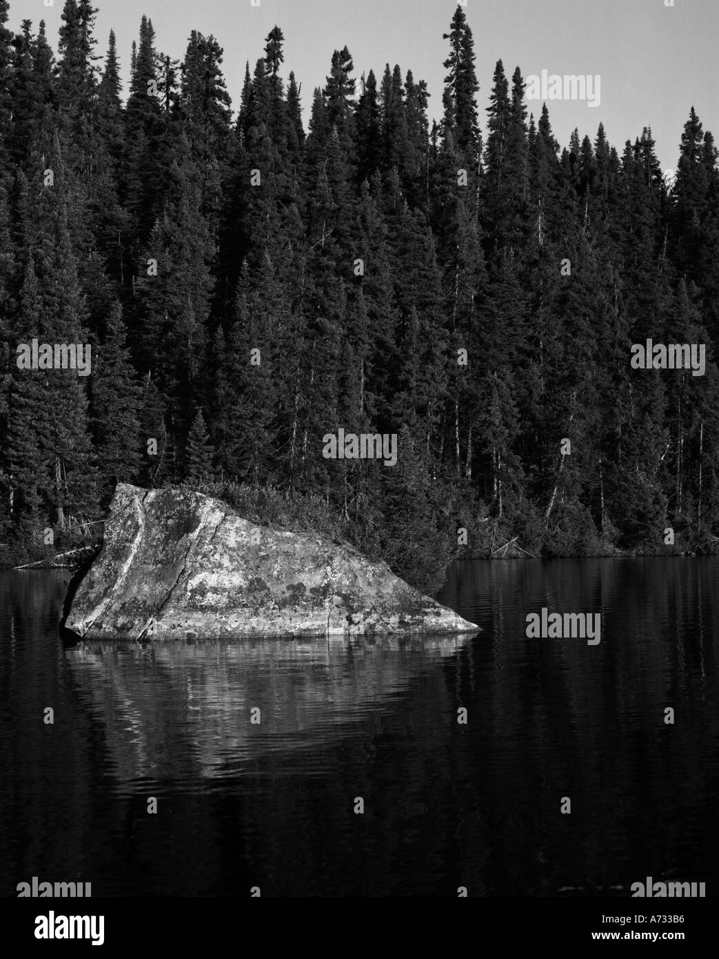 Isola di roccia nel lago di Québec Canada Foto Stock