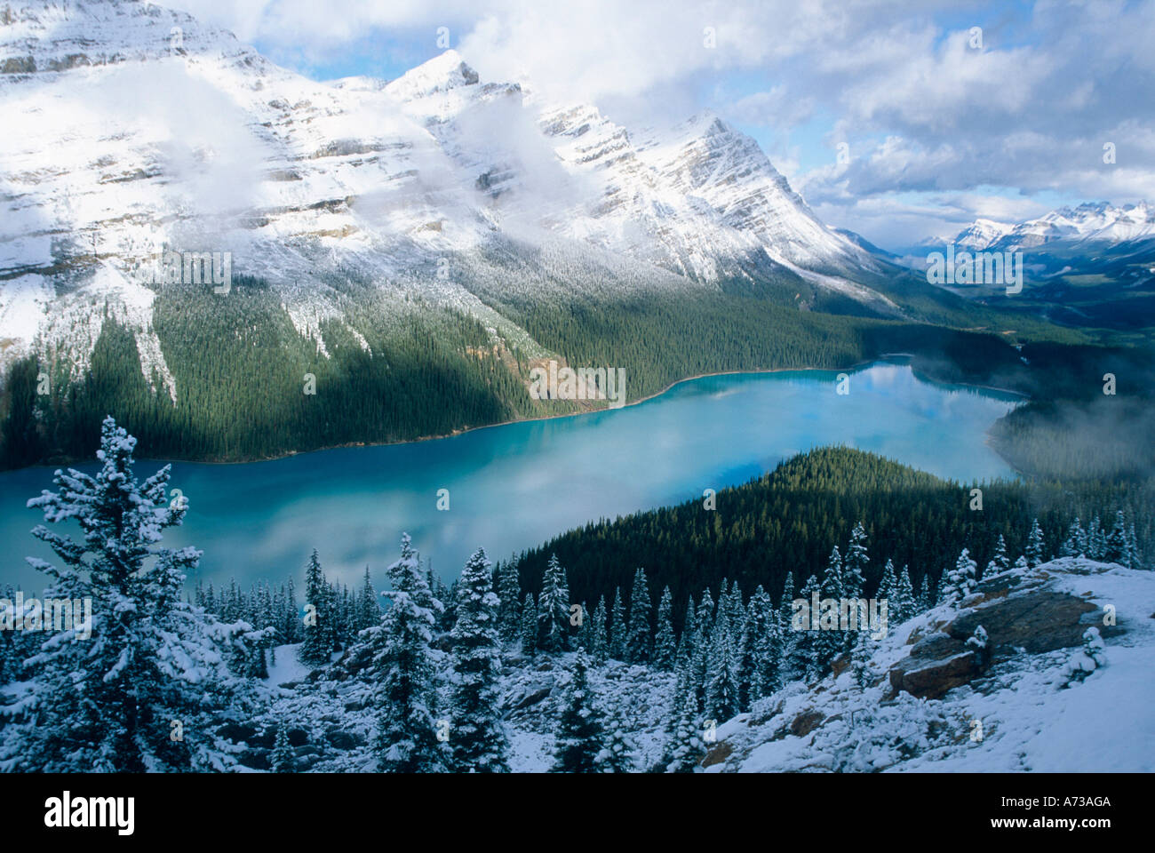 Il Lago Peyto nella valle Mistaya con vertice di prua, Canada, Alberta, Alberta Foto Stock