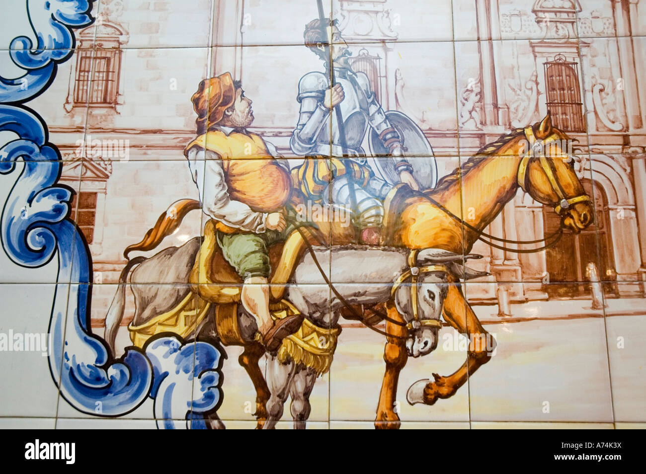 Piastrella vetrinata di Don Chisciotte e Sancho Panza ALCALA DE HENARES Comunità Autonoma di Madrid Spagna Foto Stock