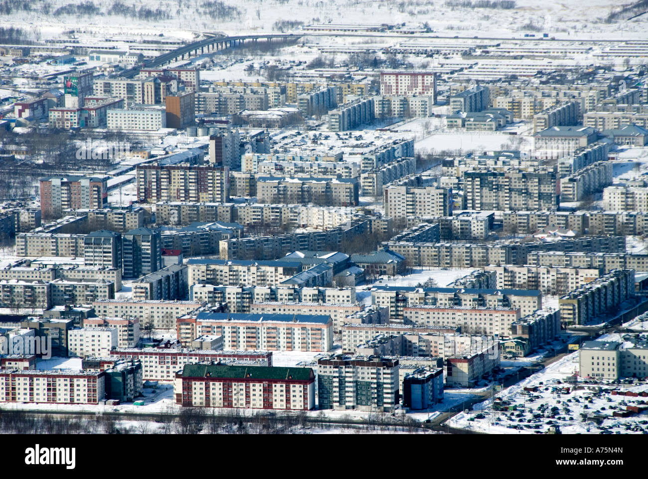 Vista di Yuzhno Sakhalinsk in inverno isola di Sakhalin Foto Stock